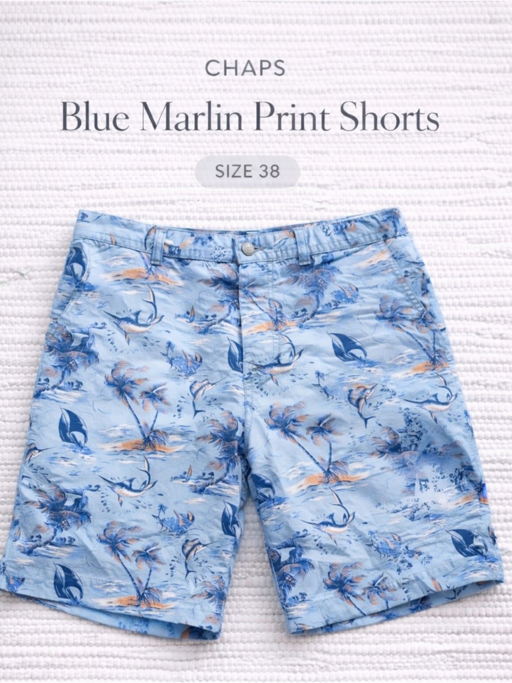 Chaps Blue Marlin Print Shorts Men’s 38 Coastal Fishing Casual